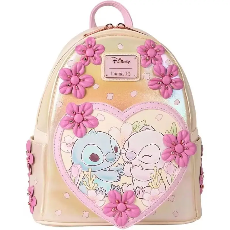 

Disney Stitch & Angel Cherry Blossom Heart Mini Double Shoulder Bags Stitch Pu Leather Women Double Shoulder Bags