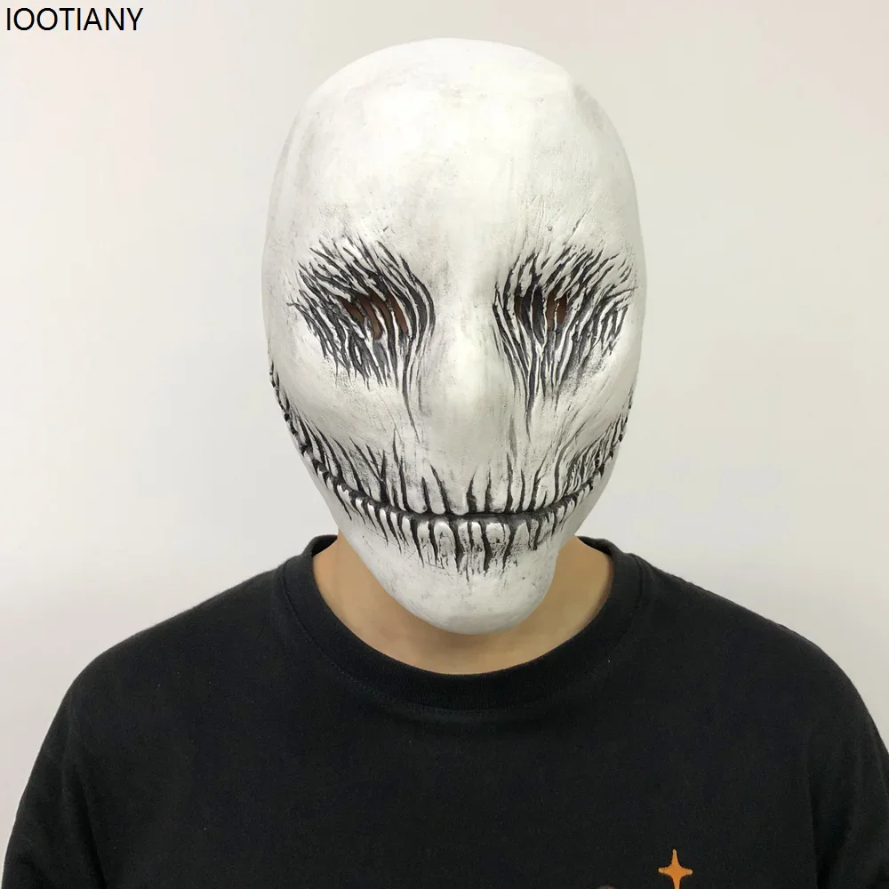 CosplayHalloween الرعب الأبيض شبح غطاء رأس الكبار تأثيري الجمجمة اللاتكس قناع الوحش شيطان الشر ابتسامة قناع كرنفال الرعب جزء