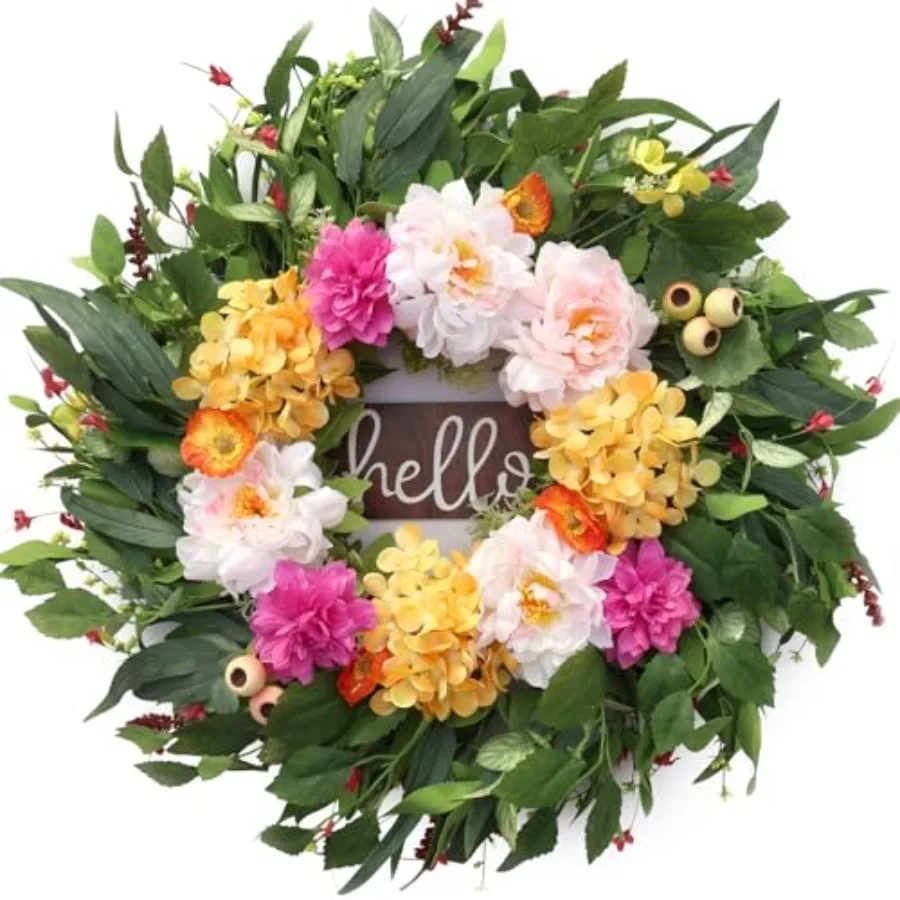 

24 Wreaths for Front Door with Hydrangea Dahlia Phalaenopsis SpringSummer Artificial Flowers for Outdoor Wedding Party Front Do