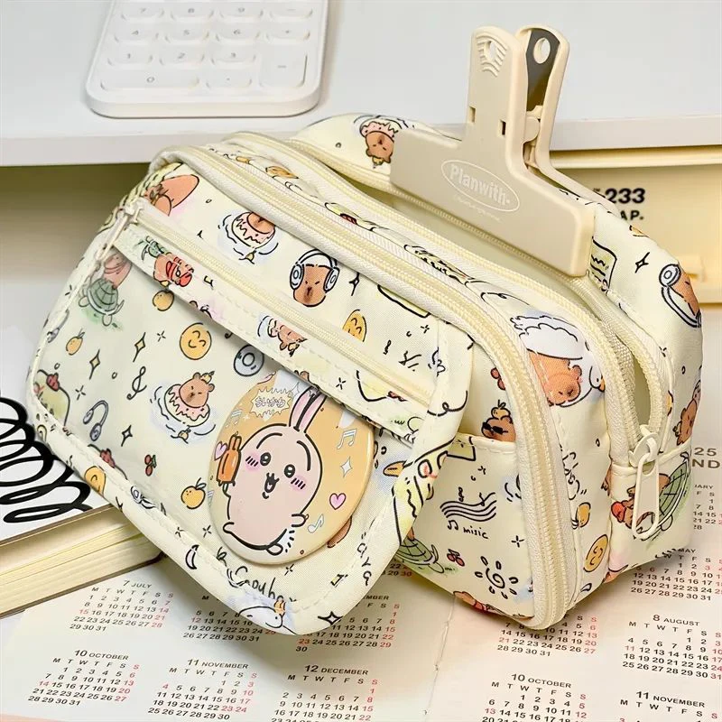 Kawaii Capybara KT Cat Cute Large Capacity Pencil Case Stationery Supplies Multi-function Storage Bag Student School Supplies