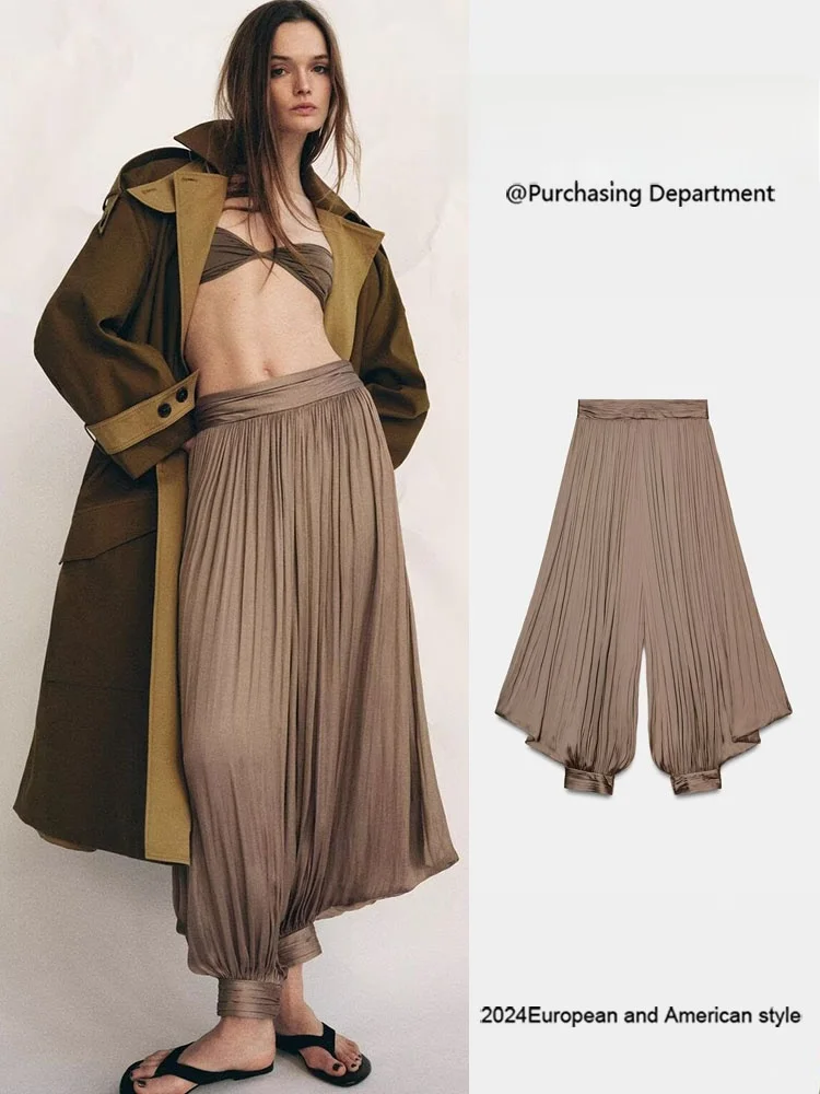 

Весенняя новинка: Модные женские свободные плиссированные брюки с эффектом похудения, элегантные длинные брюки в китайском стиле