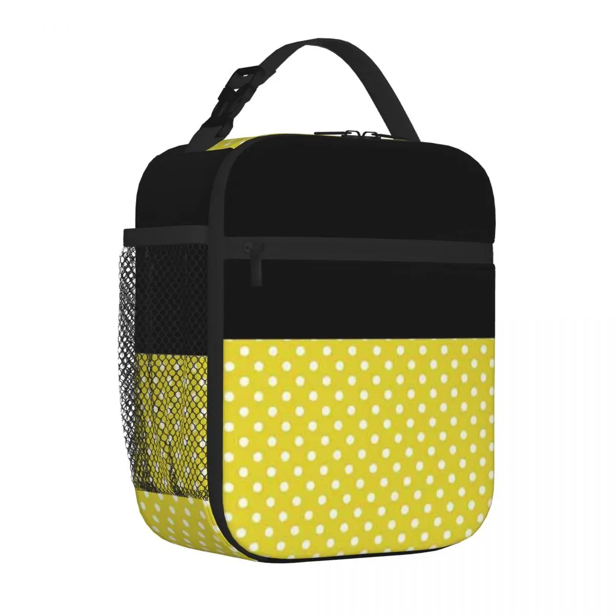 Bestselling Polka Yellow And Black Dot Design Compact Style Durable Lunch Bag Home To Go Waterproof Lunch Bag