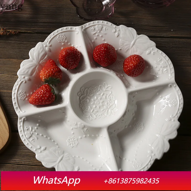 

CX ceramic dried fruit relief dinner plate household fruit plate creative five grid snack plate