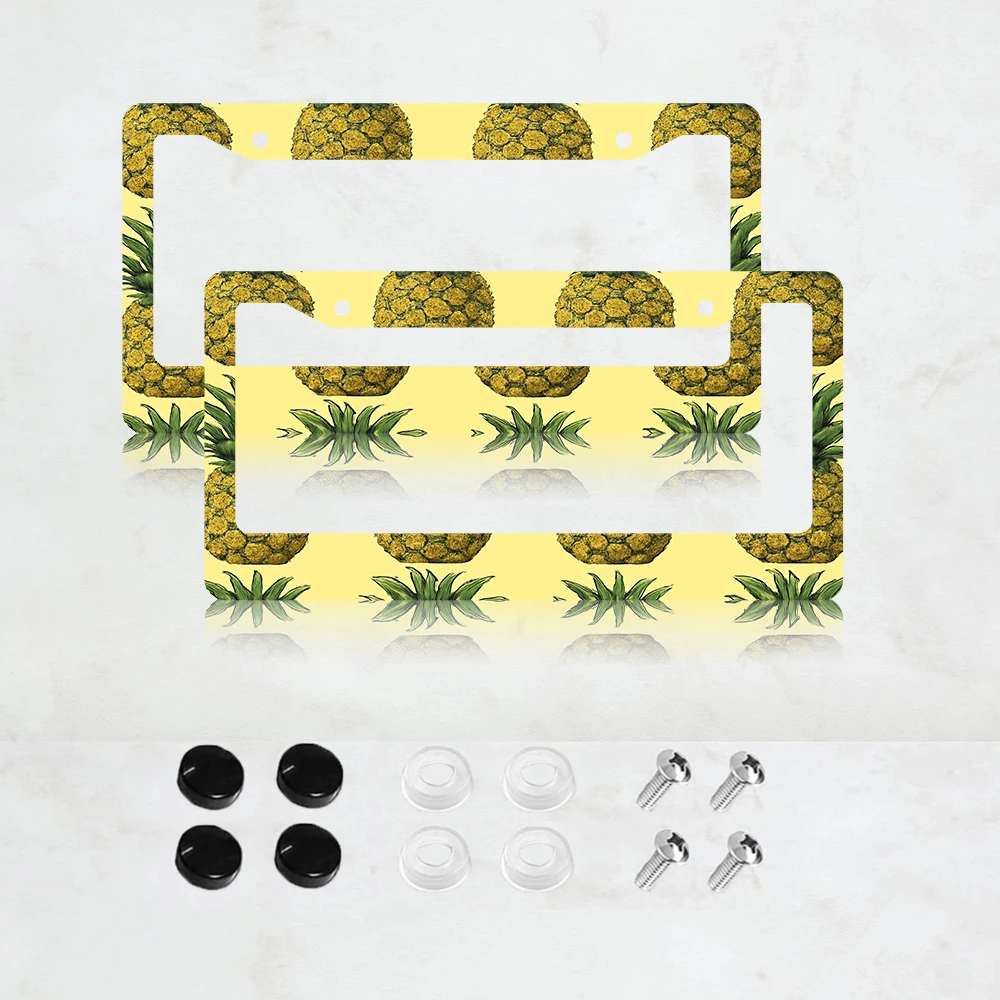 

2PC 2-Hole License Plate Frame in Yellow Pineapple Design, Aluminum, 6x12 Inches, with Screws, USA Canada Mexico Standard Size
