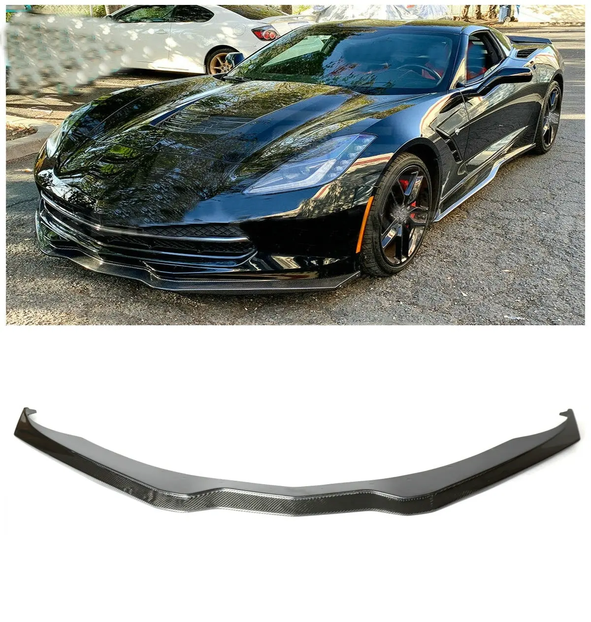 ST2 Style CF Real Carbon Fiber Front Bumper Chin Lip Splitter Add-on Refit For Corvette C7 Stage 2 Stingray Z51 Z06 2014-2019