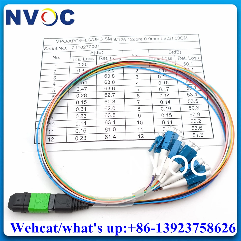 2Pcs 12C MPO Male/Female Multi-core 9/125um G657A1 LC/SC/FC/STUPC 0.9mm 1M Single-mode Fanout SM Breakout Fiber Optic Pigtail