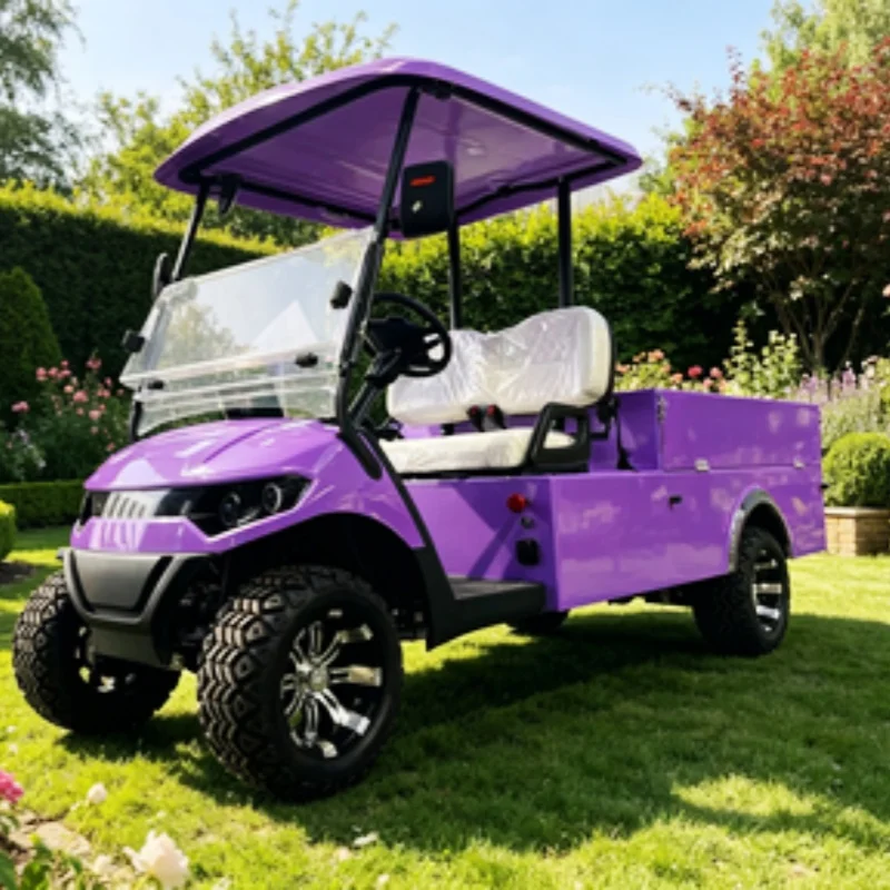 2 Seater 72V Electric Golf Cart Made In China Mountain Golf Club Cargo Cart With Off-Road Tires Rear Cargo Box Upholstered Seat