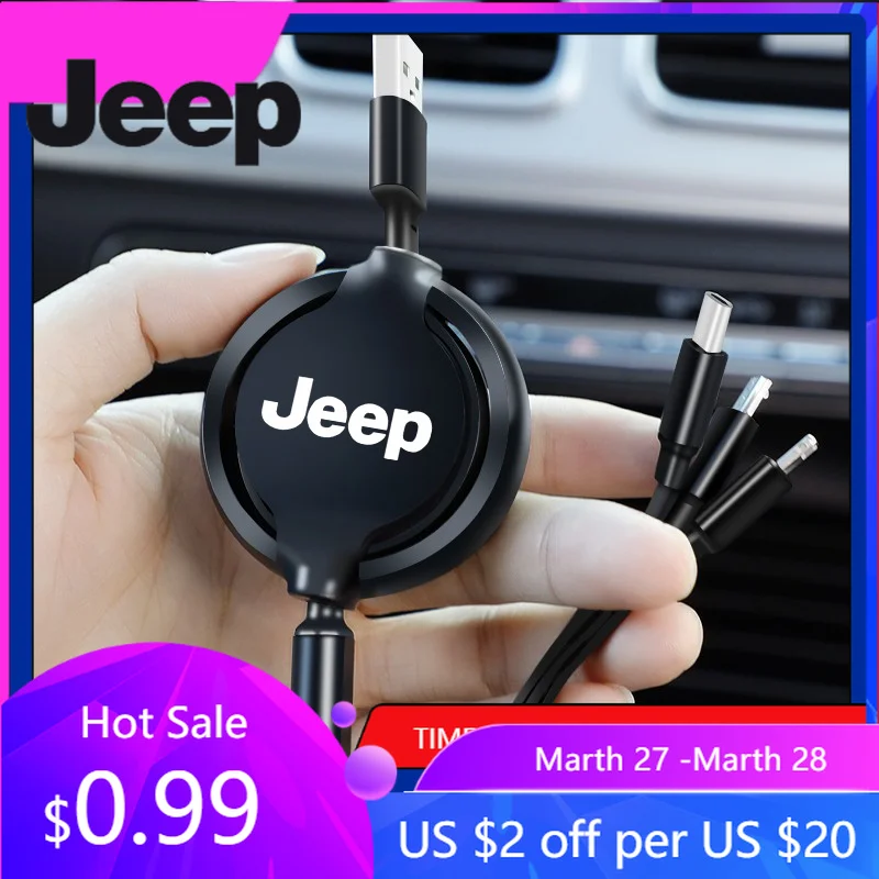 Cable de carga rápida retráctil de 100W para Jeep, para iPhone, USB tipo C/Micro, para Jeep Renegade Wrangler JL JK Gladiator Cherokee C