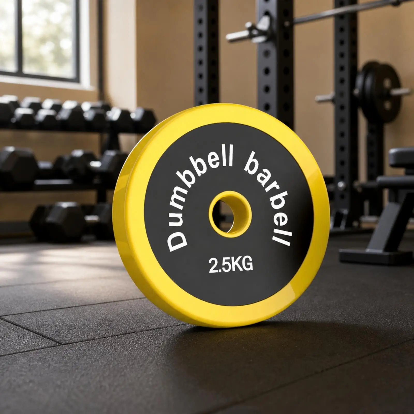 Yellow Rubber Coated Load Disc Cast Iron Weight Plate for Barbell Dumbbell Strength Training Home Gym Equipment with Clear