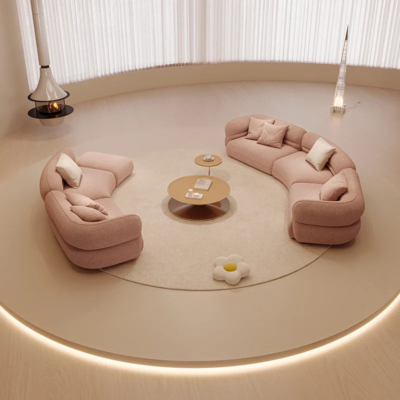 

# Style Bobo Ball Sofa Cream Pink Velvet Lamb Fabric Small Apartment Living Room Filled Sponge