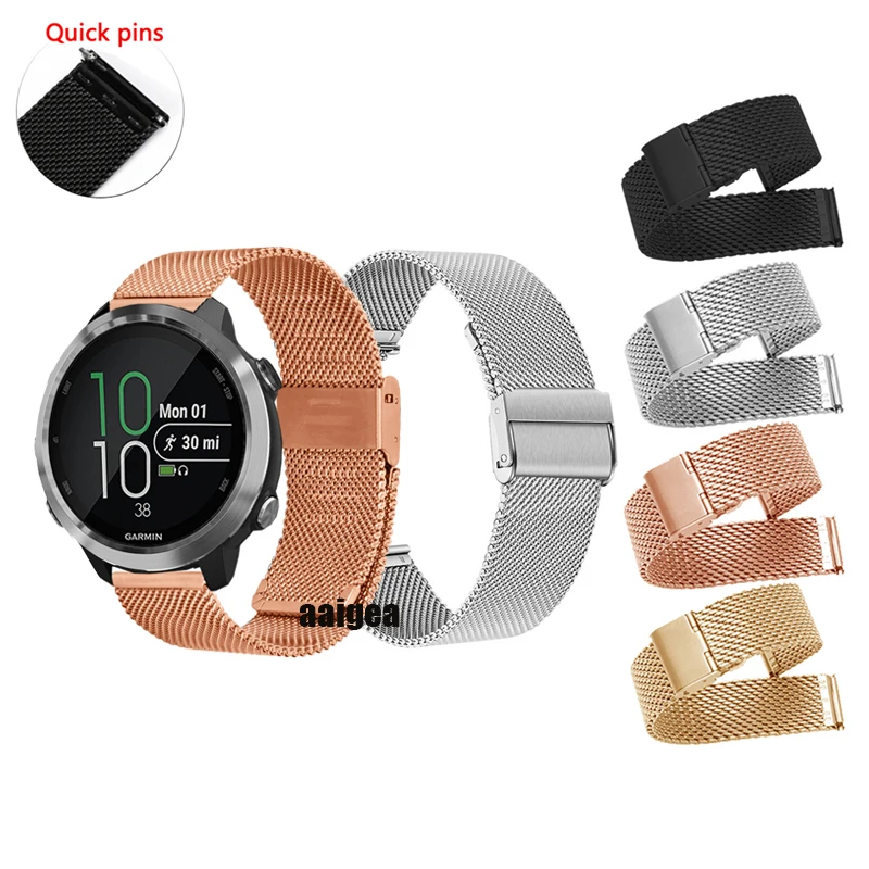 20mm 22mm Strap for Garmin Venu 3 / Sq 2 / Vivoactive 3 4 5 / Forerunner 165 245 645 255 265  Milanese Mesh Stainless Steel Band