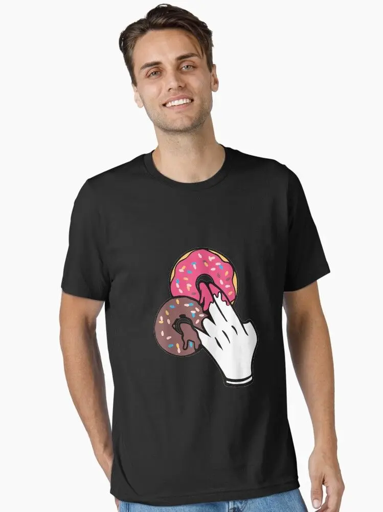 تصميم طباعة الطعام على شكل كعكة الدونات بأكمام قصيرة تي شيرت قطني مريح فضفاض للرجال والنساء بأكمام قصيرة