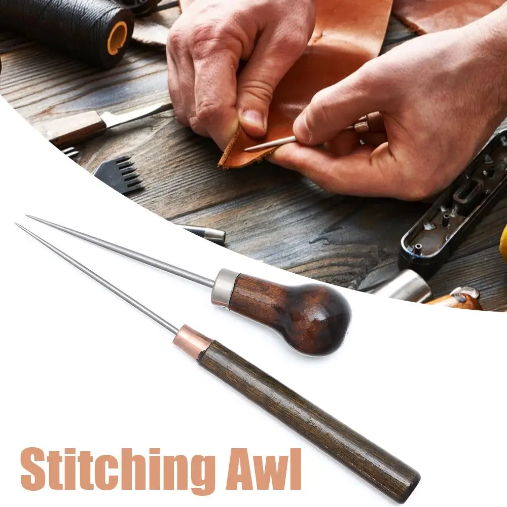 Shoes Repair Needles Wood Handle Leather Tool Stitching Awl Cone Needle Sewing Awls Sewing Accessories
