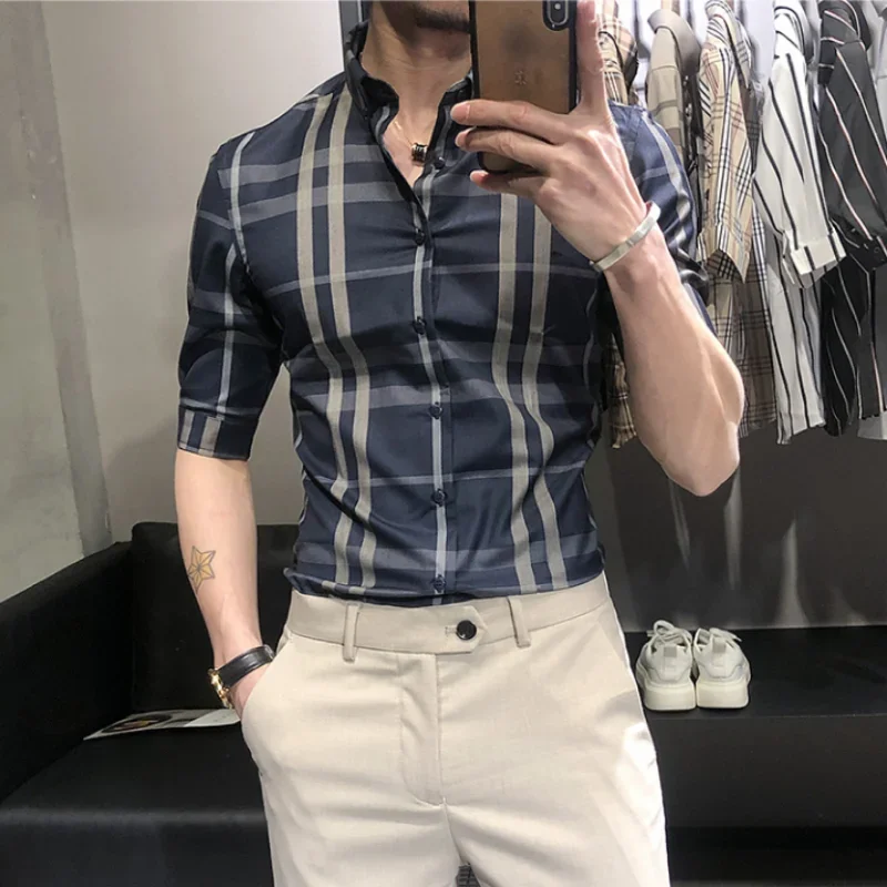 New Summer Men's Trend Polo Shirt Handsome Comfortable Short Sleeve Loose Stripe Print Top  Shirts for Men