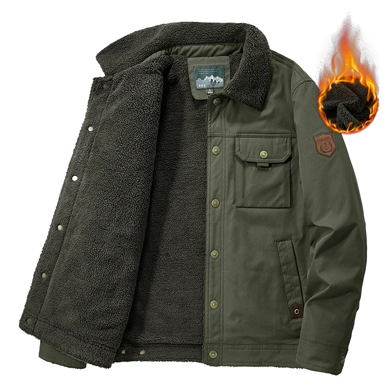 Winter Washed Sherpa Fleece Jacket Men's Thick Warm Casual Outerwear