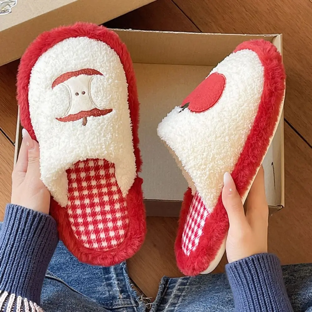 Fashion Grid Stripe Cute Slippers Non-Slip Soft Winter Slides Women Silent Casual Fruit Slippers Men
