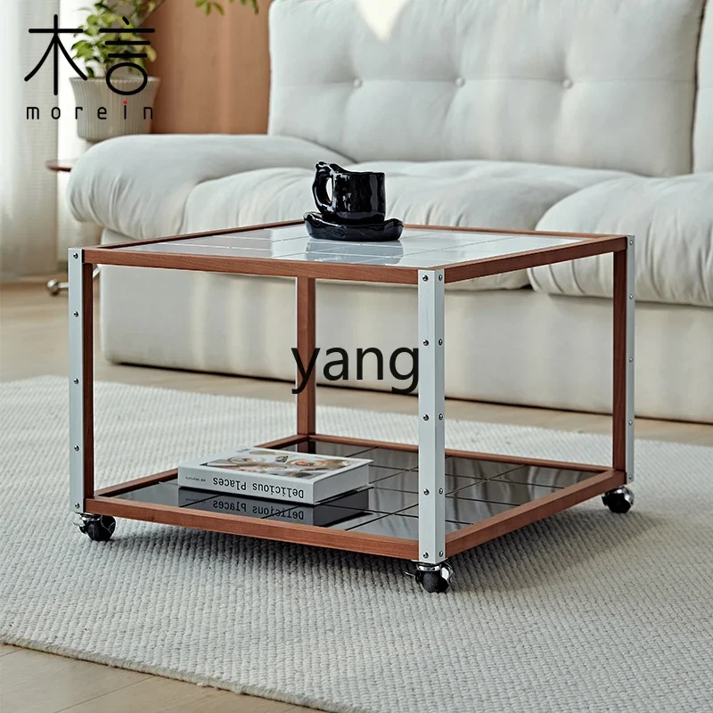 XYY new chessboard mobile coffee table imitation tile black and white paint combination edge table