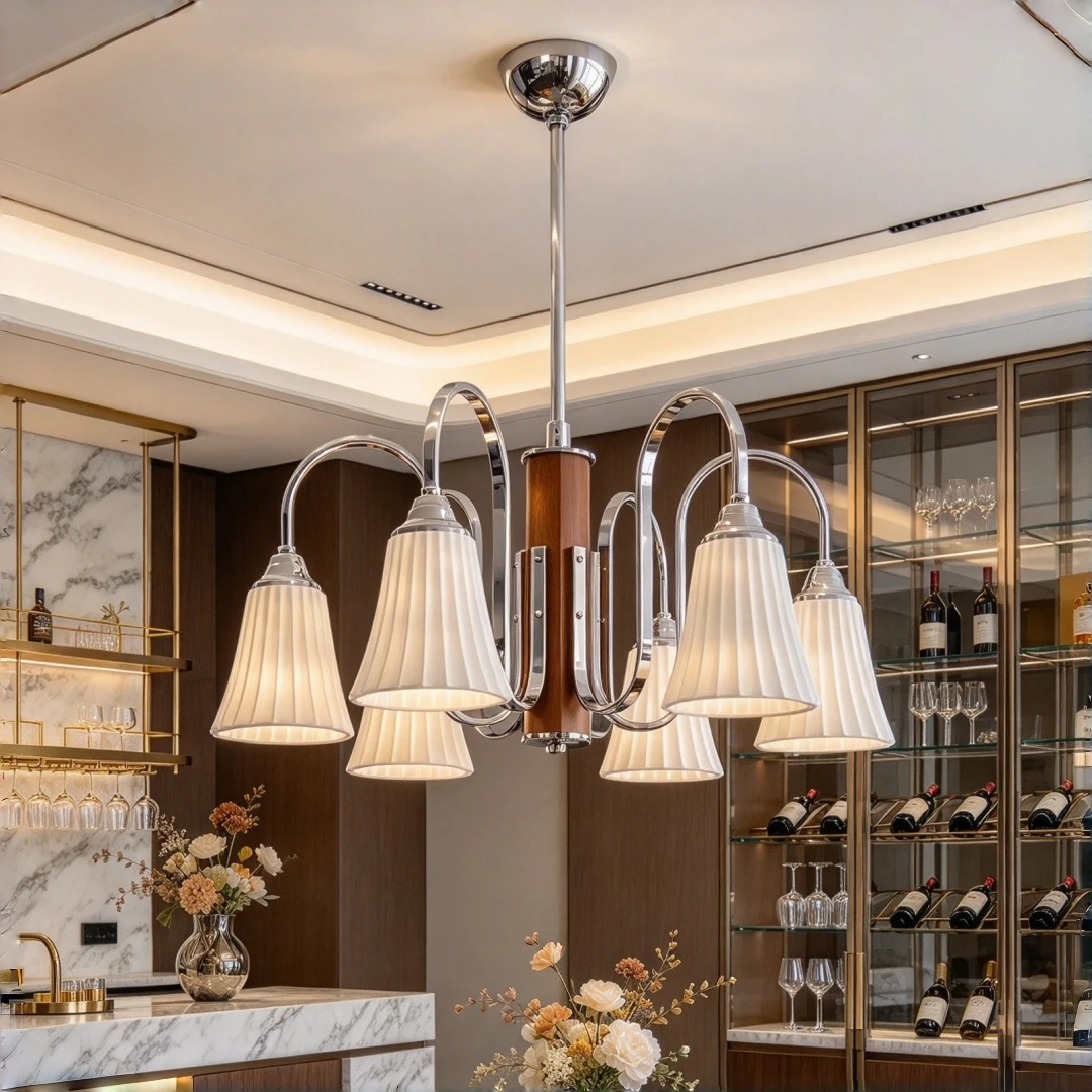 Medieval French Ceramic Pendant Lamp, Bauhaus American Vintage Solid Wood Light For Cream Style Living Room Restaurant Study Bed