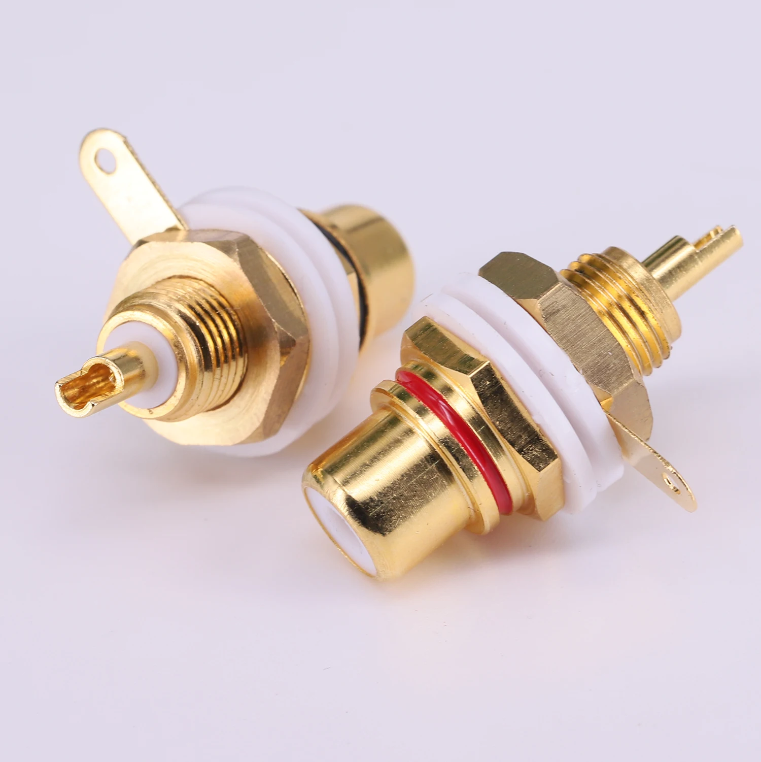 EIZZ-conector de Terminal de Audio de Latón chapado en oro de 24K, conector hembra de soldadura de cabeza de loto RCA, montaje en Panel, EZ-101