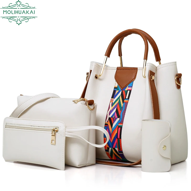 Conjunto de bolsos de mano de cuero sintético para mujer, bolsos cruzados de hombro informales, bolsos de mano, 4 piezas, 2022