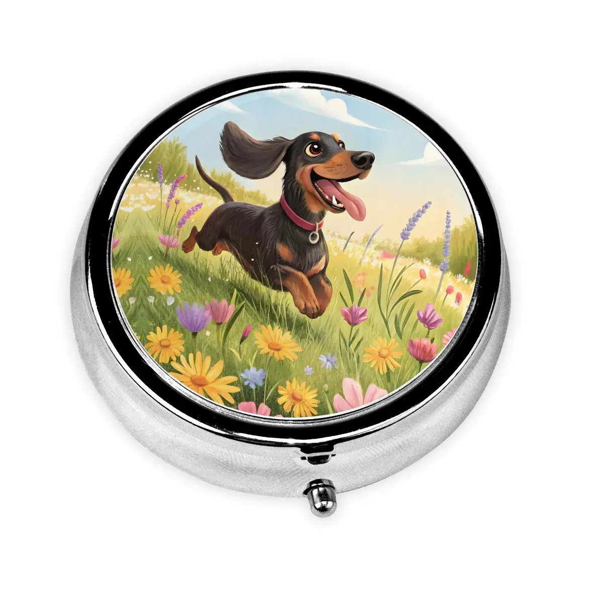 

Dachshund Dog Travel Round Pill Organizer Florals Dog Design Medicine Box Pill Case Splitters Storage Box for Pockets Purse