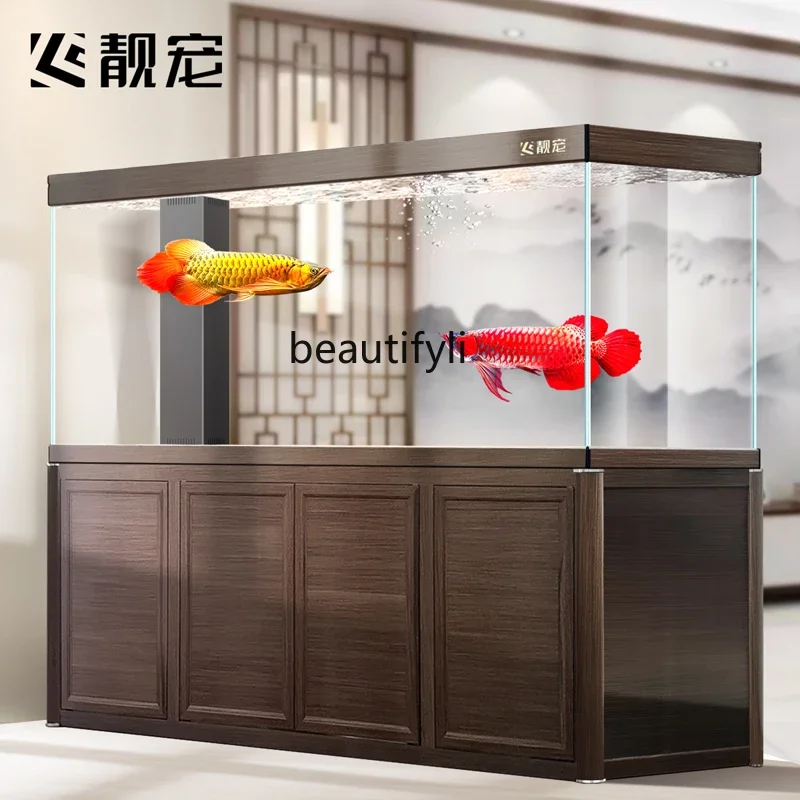 Chinese dragon fish tank company living room ultra-white glass professional grade bottom filter large aquarium