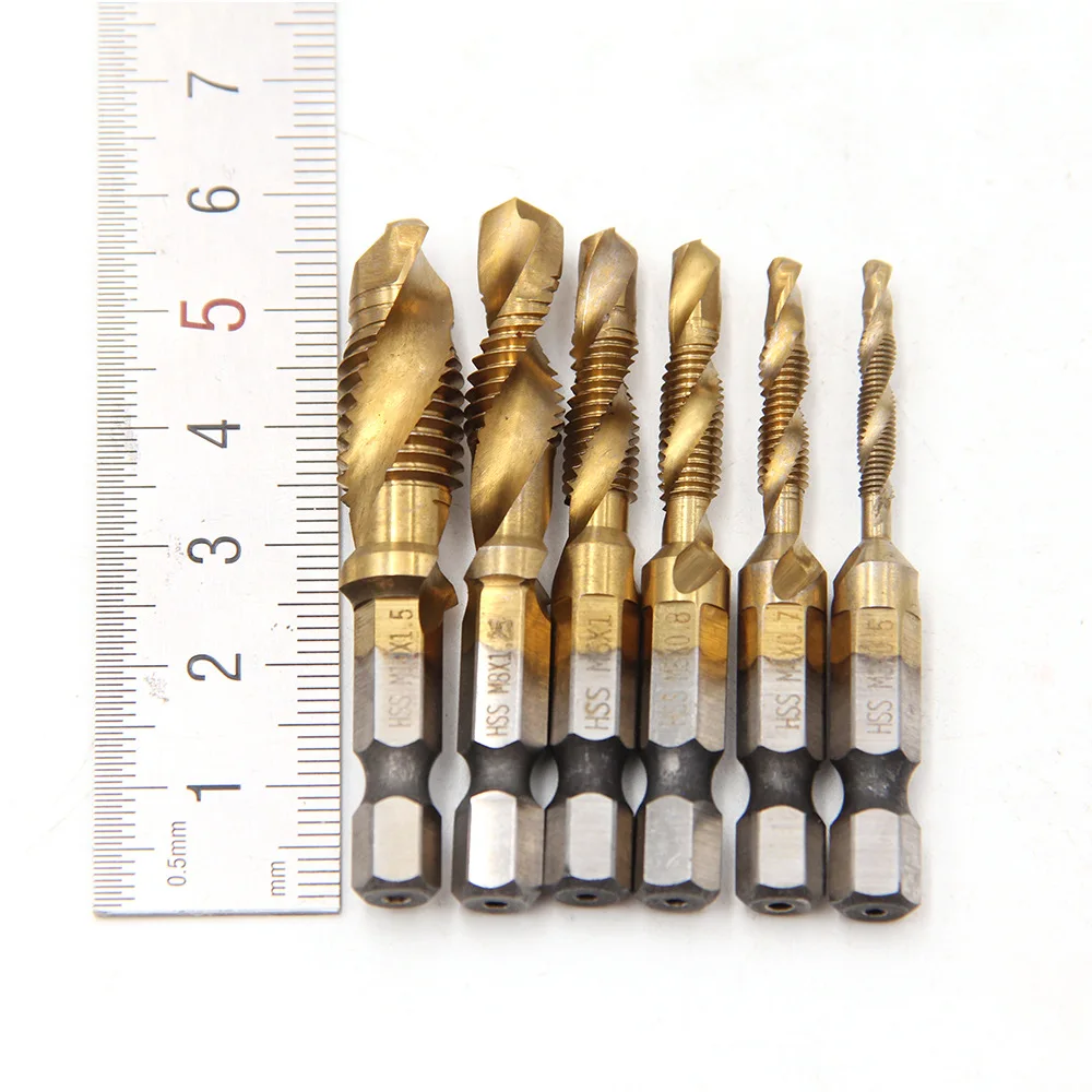 1pc Thread M3 M4 M5 M6 M8 M10 Screw Tap Drill Bits Hss Taps Countersink Deburr Metric High Speed Steel 1/4 IN Quick Change Hex