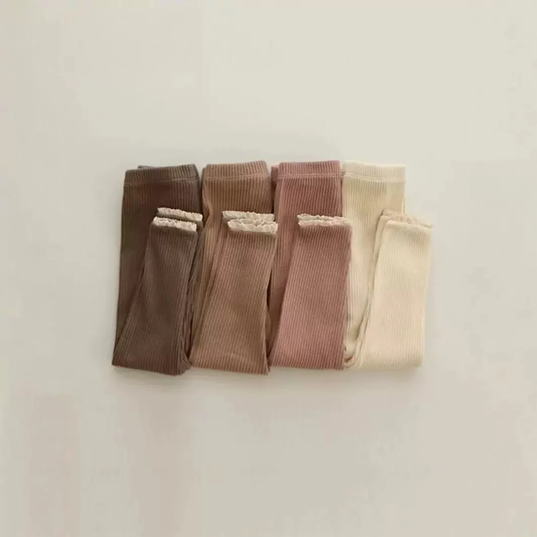 

Children Autumn Solid Cotton Pants Kids Fashion Casual Solid Leggings for Girls Baby Lace Bottom Tight Trousers Skinny Pantyhose
