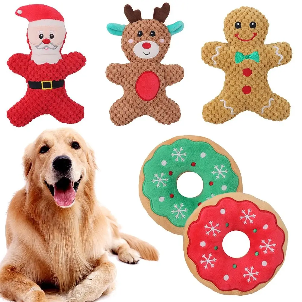 Christmas Interactive Molar Bite Donut Noise Chewing Toy Pets Dog Toys Cotton Ropes Knot Santa Elk Gingerbread Man