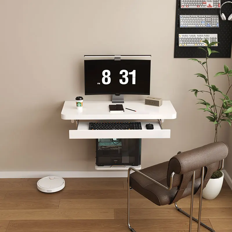 مكتب كمبيوتر صغير الحجم معلق على الحائط للعائلة، مكتب بسيط وحديث لتوفير المساحة، مثالي لدراسة ركن غرفة النوم حتى الجدار
