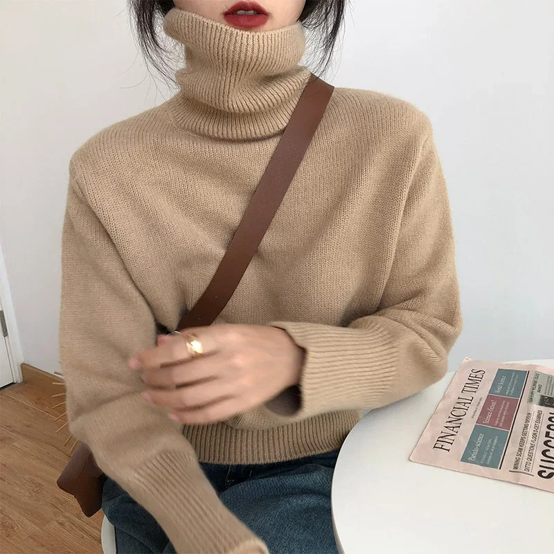 Autumn Winter Warm Turtleneck Sweaters Women Solid Color Long Sleeve Knitted Jumpers Woman 2026 All Match Soft Sweaters Female