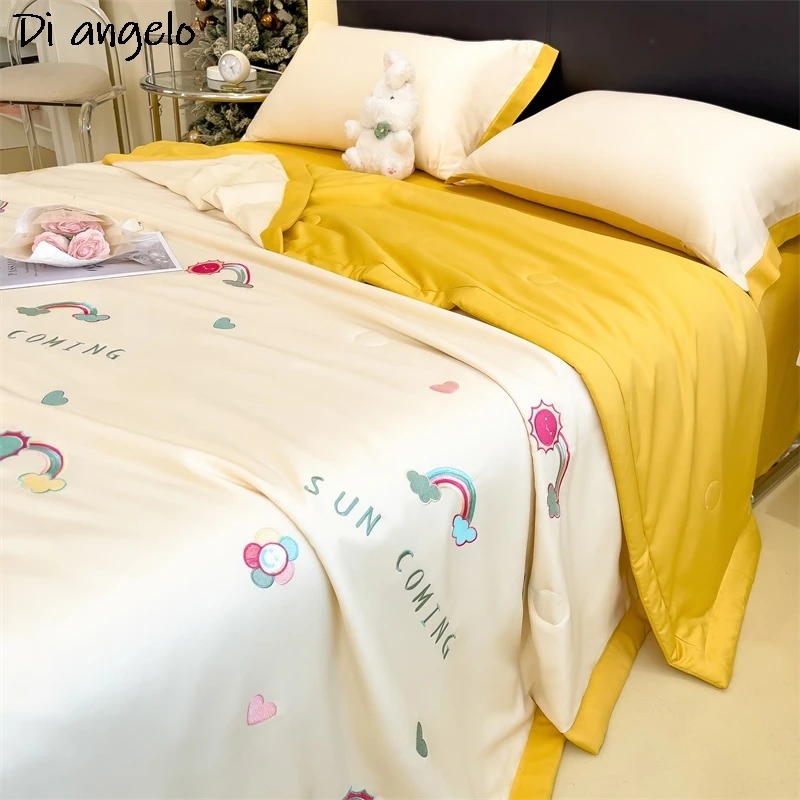 1PCS Embroidered Summer Quilt Air Conditioner Quilting Quilt Blankets Bedspread Comforter Bed Cover Sheet Pillowcase Quilts #/