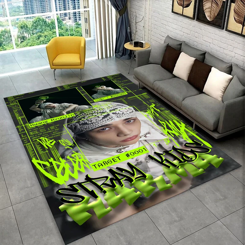 

Kpop Hyunjin Stray Kids Music star Carpet Rug for Playroom Bedroom Living Room Sofa Home Decor,kid Area Rug Non-slip Floor Mat