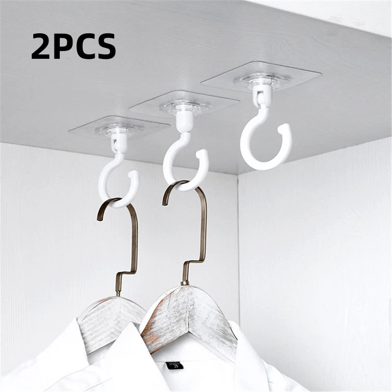 2PCS Ceiling Rotary Hook Strong Hook Household Multifunction Adhesive Hook Kitchen Bathroom Wall Key Hanging Door Back Coat Hook