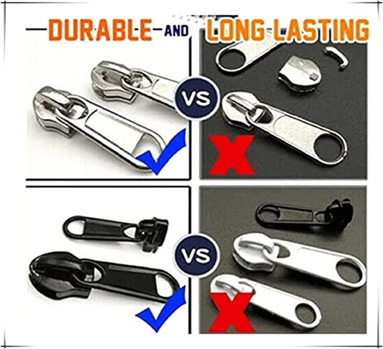 6Pcs Black Fix Zip Puller Zip Slider Repair Instant Kit, Instant Zipper Set, Fix Zipper Removable Rescue Replacement Pack