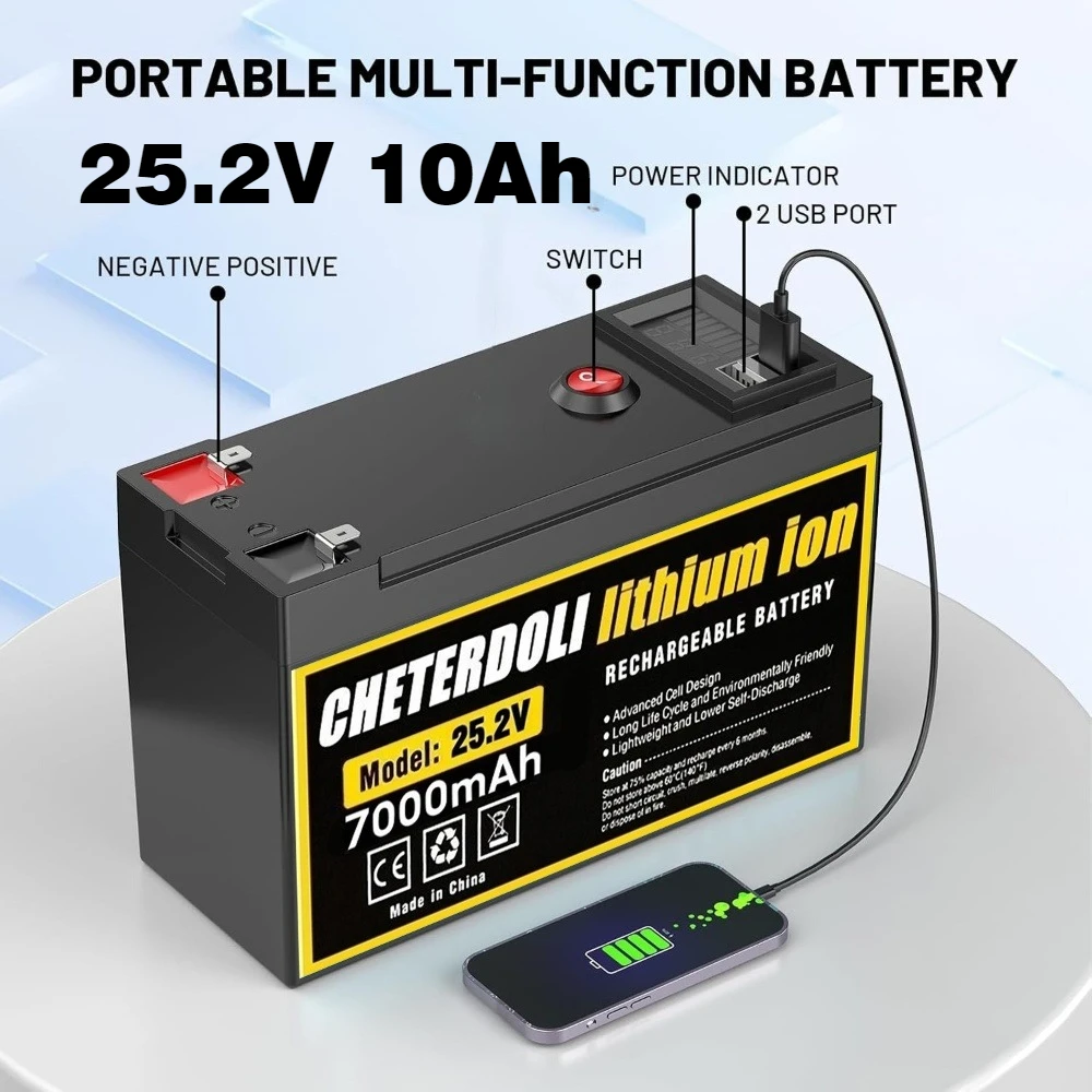 

25.2V 7Ah 10Ah 12Ah Lithium Battery Rechargeable Lithium Battery Pack for 24V Children's Electric Vehicles,Emergency Lighting