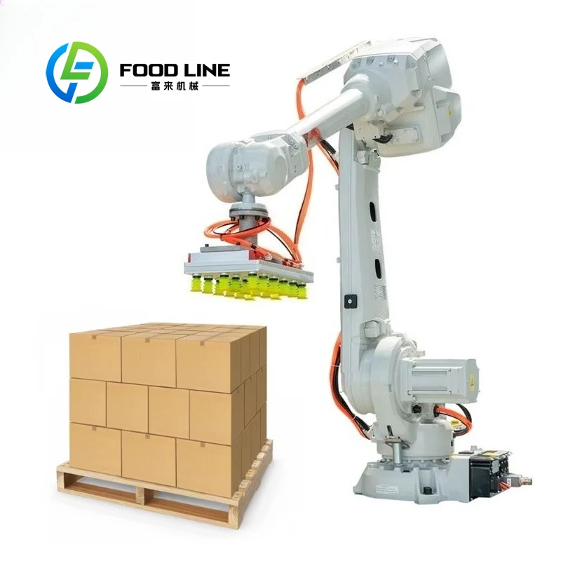 Customized High Efficiency Food Grade Robotic Palletizer for Boxes Cartons Bags with Pallet Dispenser & Wrappers