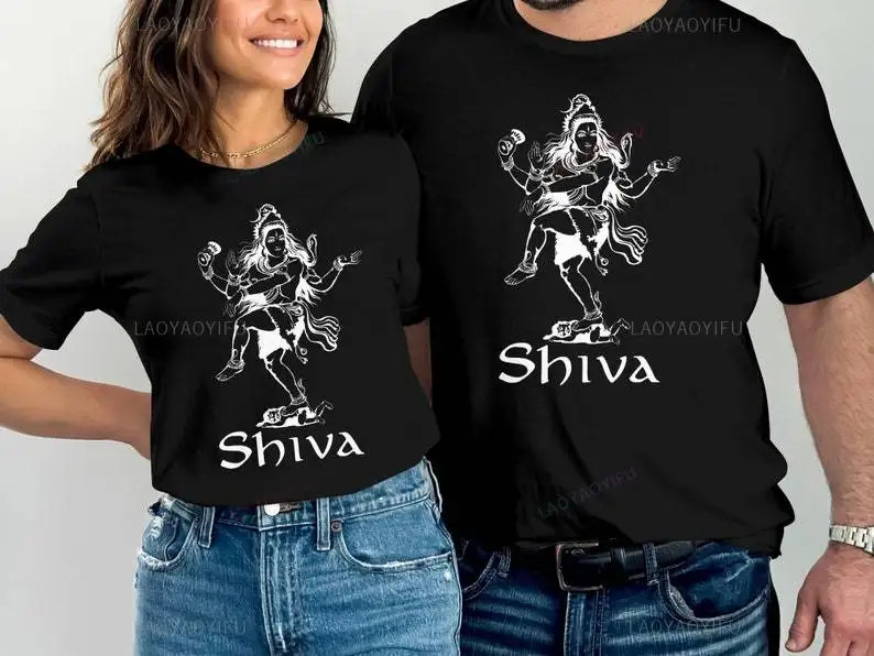 Shiva Hindu Deity Spiritual Black Cotton Graphic Tshirt Indian Mythology Lord Shiva Illustration Woman Man Shirt Yoga Wear Tops