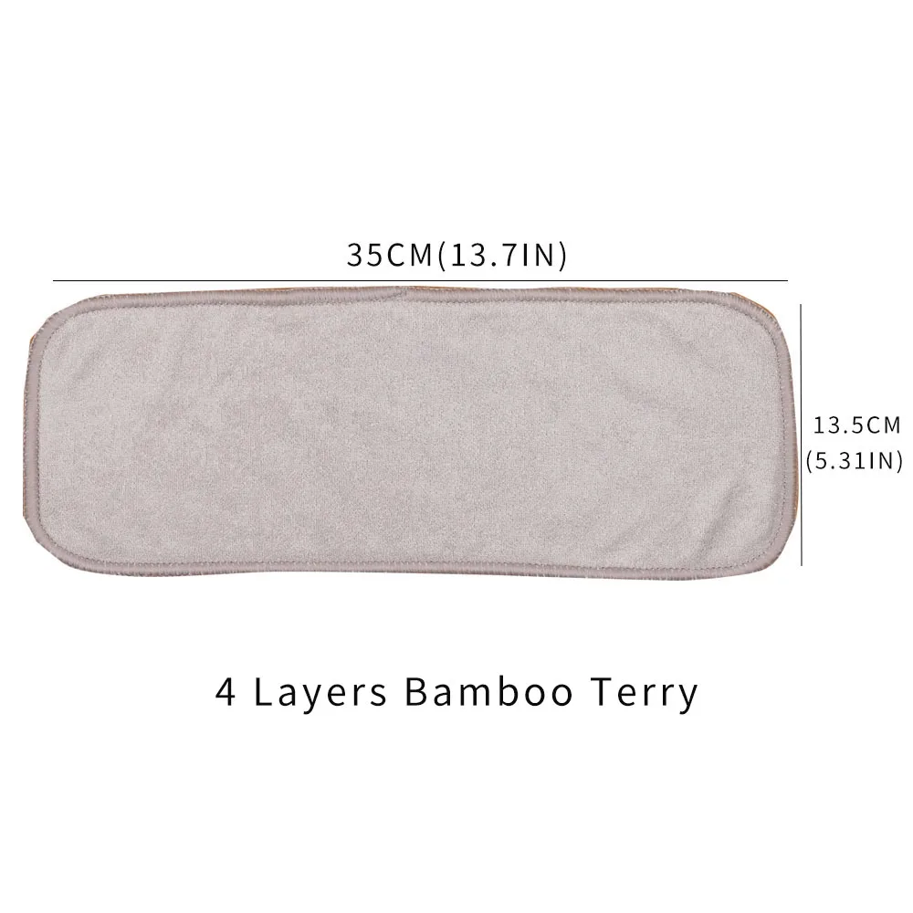 5PCS Washable Absorbent Diaper Inserts 4 Layers Bamboo Terry Soft Diaper Liner Pad