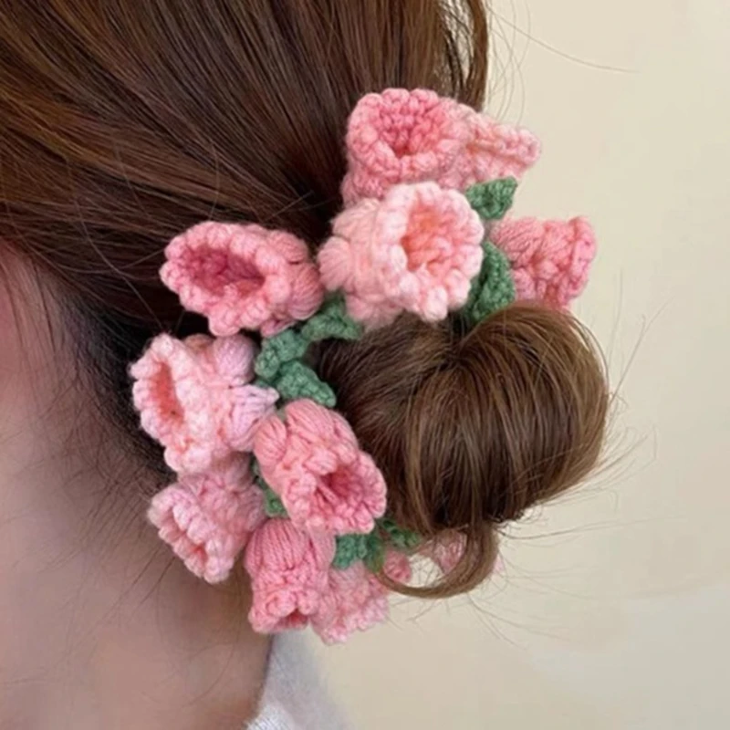 Handmade Exaggerated Woven Wool Big Flower-Shaped Intestine Hairband for Women Girl Retro Hair Ring NEW INS Headwear