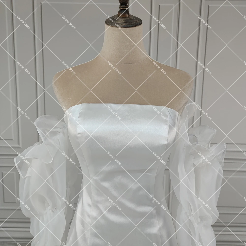 Vestido de novia de satén de manga larga extraíble, de corte bajo minivestido de boda, cuello cuadrado, hecho a medida, Simple, por encima de la rodilla, elegante, Verano