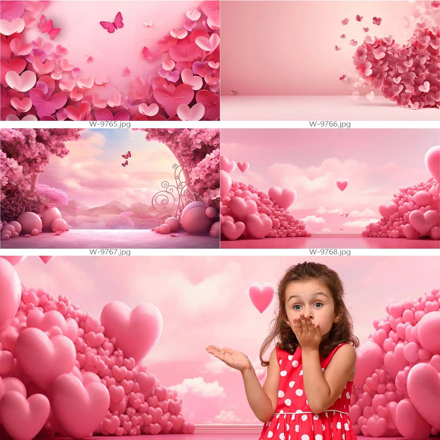 

Red Pink Hearts Balloons Photography Backdrops for Valentine‘s Day Party Decoration, Econ Vinyl Background