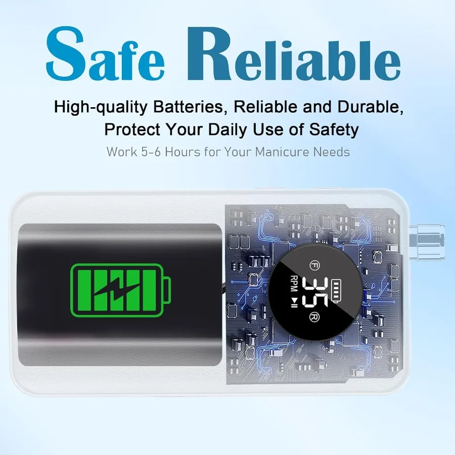 Perceuse à ongles électrique professionnelle sans fil, 35000 tr/min, pour ongles en acrylique et dissolvant de Gel, Portable et Rechargeable, avec 7 Bi