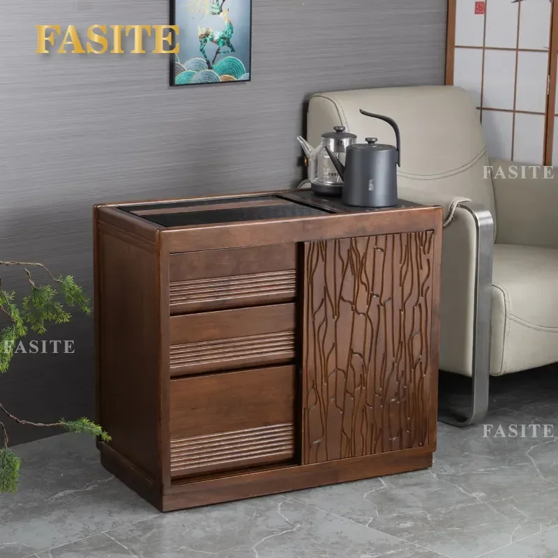For Chinese Style Carved Ebony Tea Cabinet Multi Drawer Storage Simple Household Guest Room Edge Console Furniture