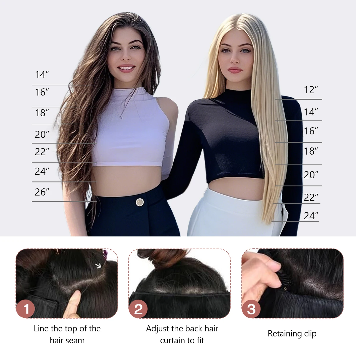 Invisible Wire Hair Extensions Real Human Hair 12-24Inch Blonde Color Transparent Fish Line Clip-Ins Hair Piece 100% Remy Huma - view 6