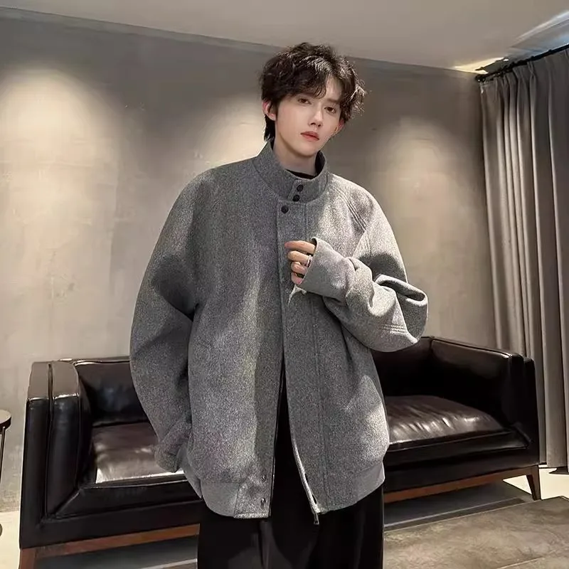 

Man Coat Spring Autumn Fashion Stand Collar Long Sleeve Zipper Male Jacket American Solid Color Loose Casual Men Outerwear
