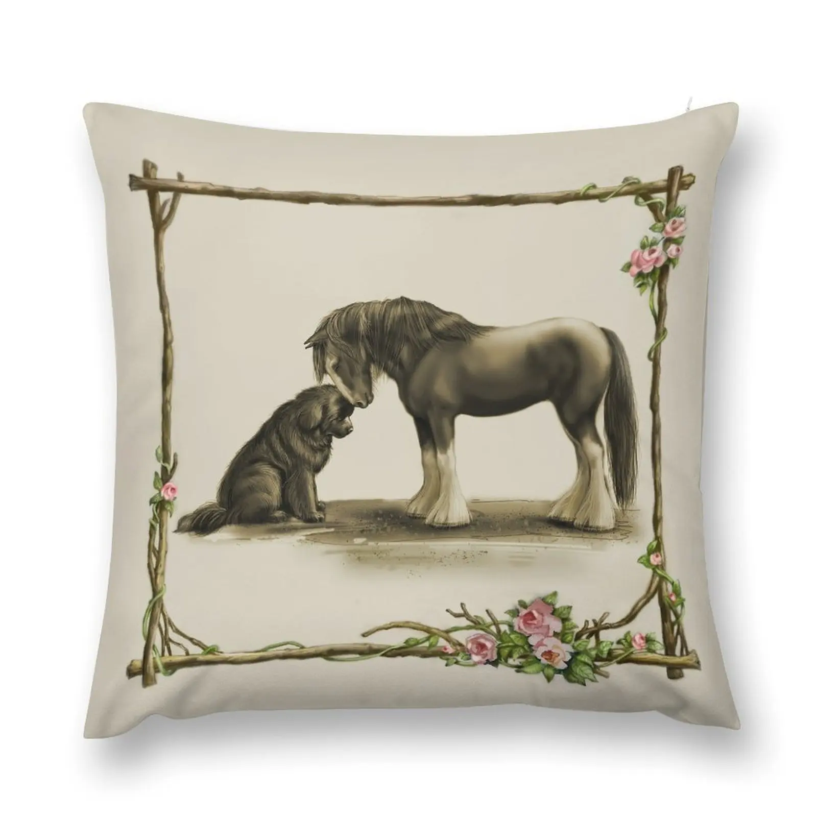 Clydesdale and Newfie Throw Pillow Pillow Case Sofa Cushion Cover Pillows Aesthetic pillow