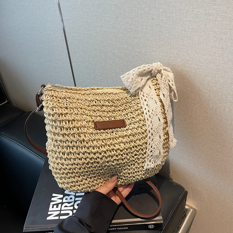 

Соломенные тканые шарфы, украшения, однотонные сумки на плечо, высококачественные луговые милые универсальные женские сумки через плечо в стиле ретро
