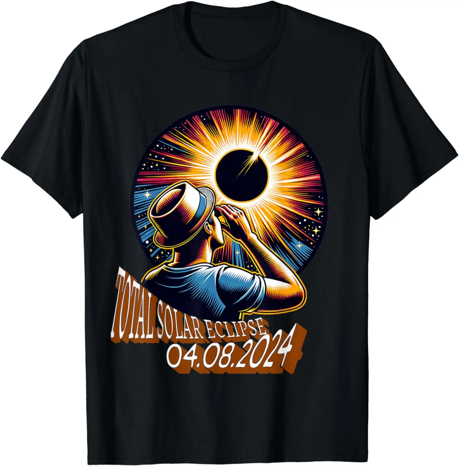 

a man looking to total solar eclipse 04.08.2024 great gift T-Shirt