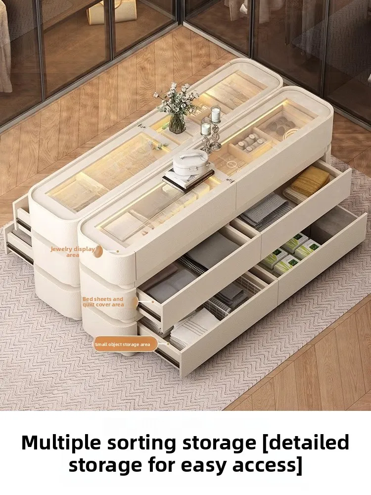 French Cream Bucket Cabinet Floor-to-ceiling Jewelry  Drawer Cloakroom Jewelry Cabinet Display